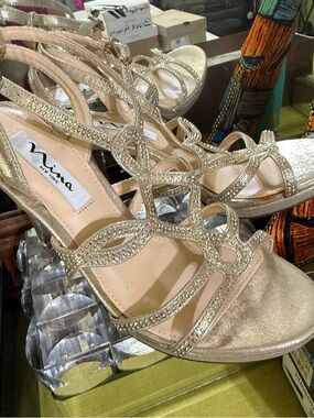 Nina Gold Strappy Embellished Women's Sandals